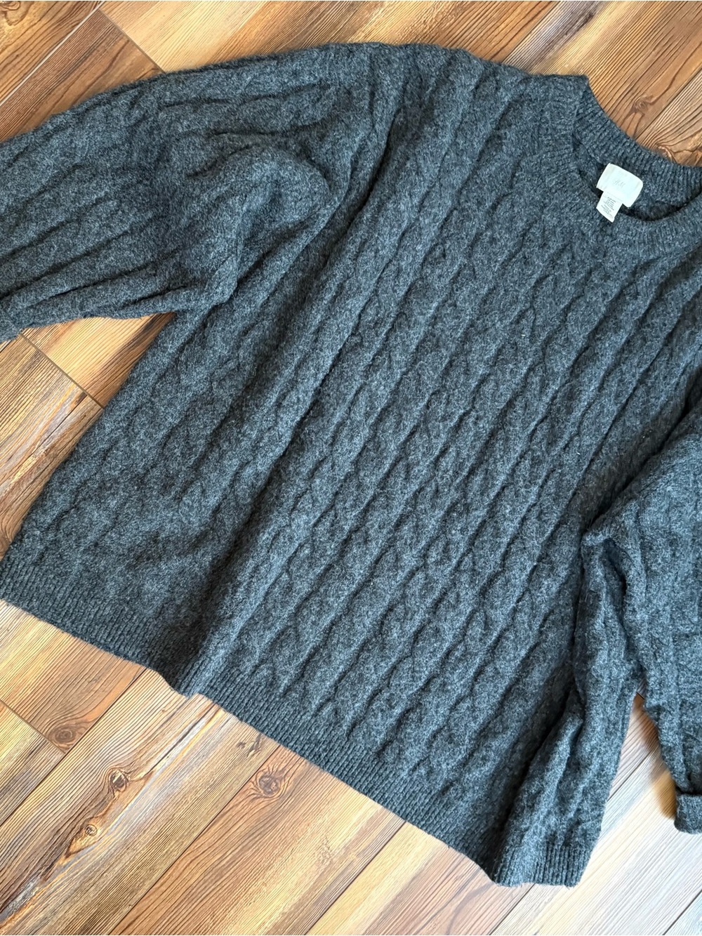 H&M Men's Cable Knit Crewneck Sweater - Charcoal Gray
